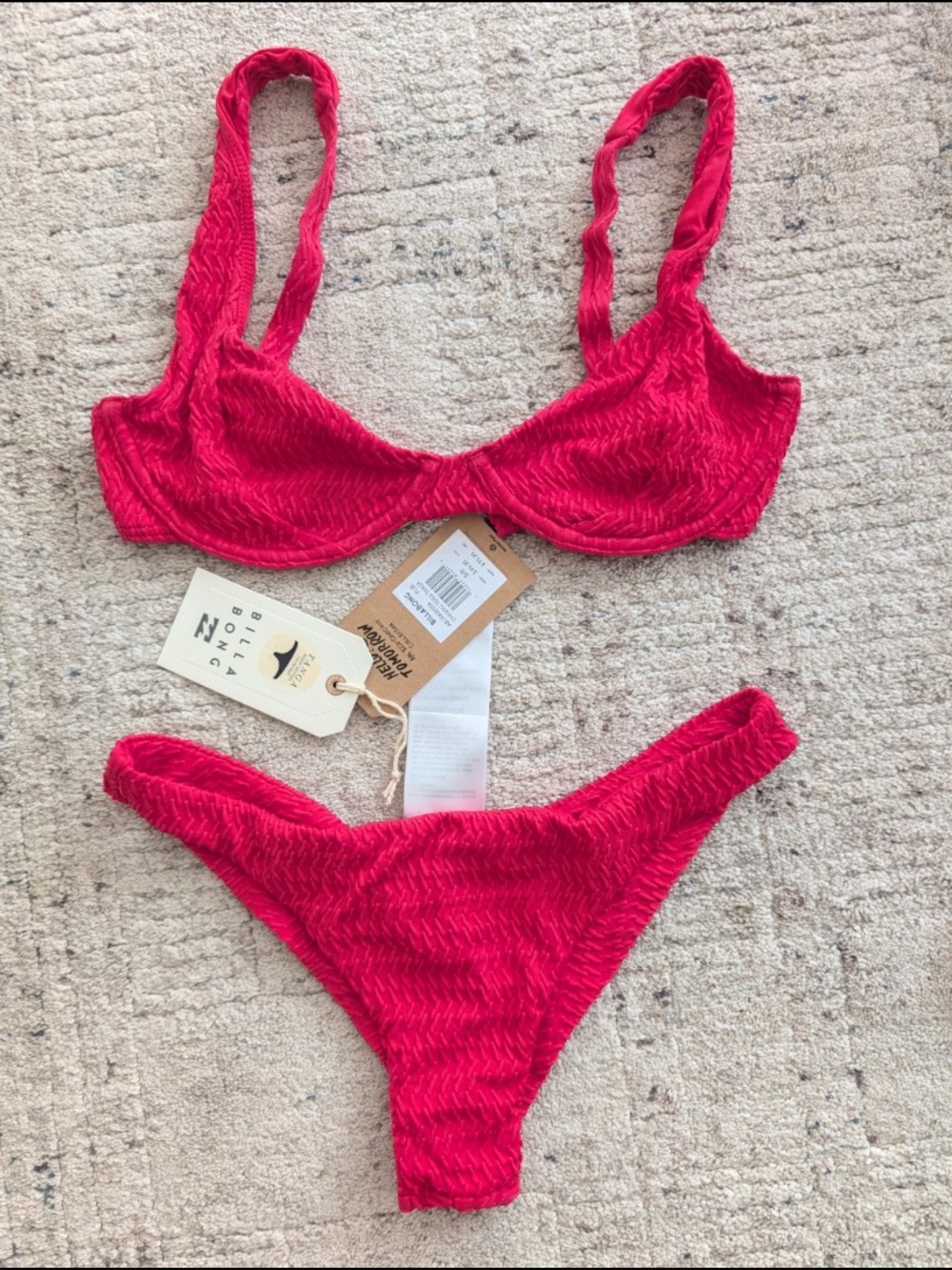NWT Billabong Bright Red Textured Bikini Set